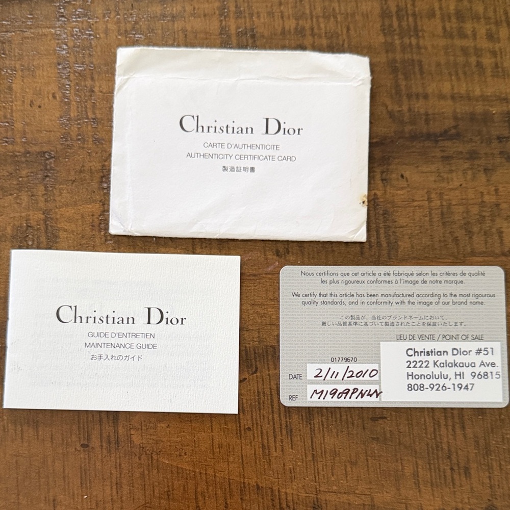 Dior Authentication Certificate Card purchase in Hawaii